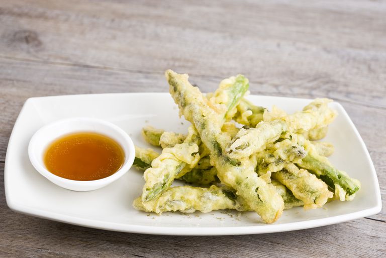 tempura beslag, grote kamertemperatuur, portie Calorieën, Schud overtollige, Tempura-groenten koken